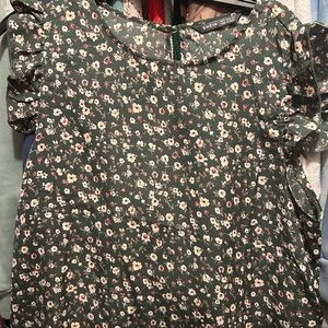 SHEIN Green Floral Ruffle Blouse